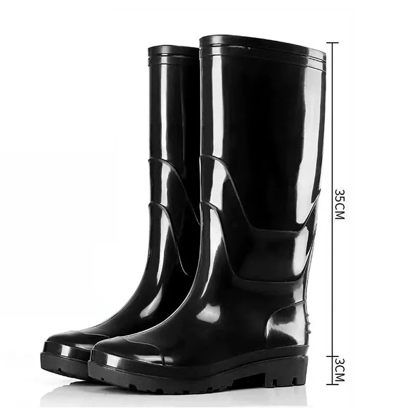 Unisex black mid calf gumboots shown upright with smooth finish