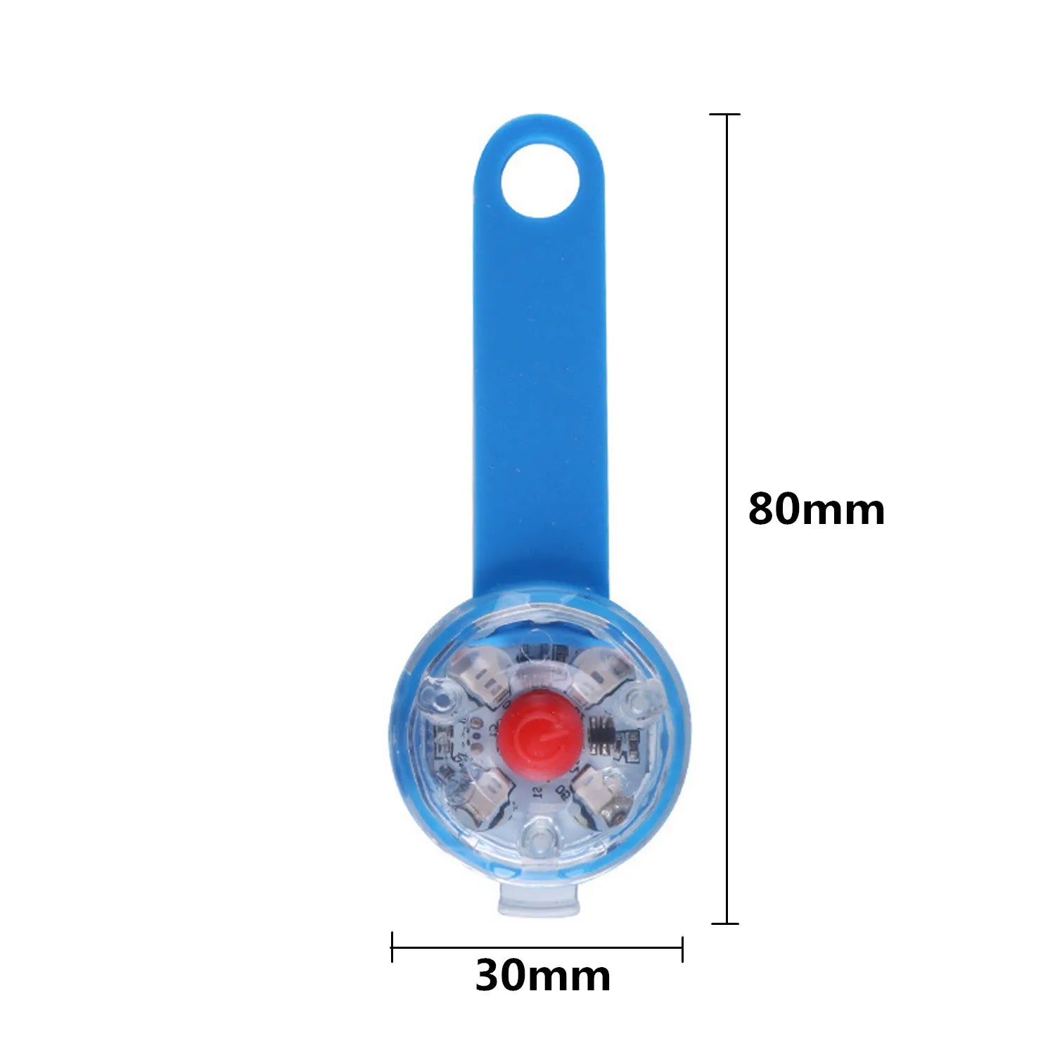 Blue LED dog collar light with 80mm by 30mm dimensions