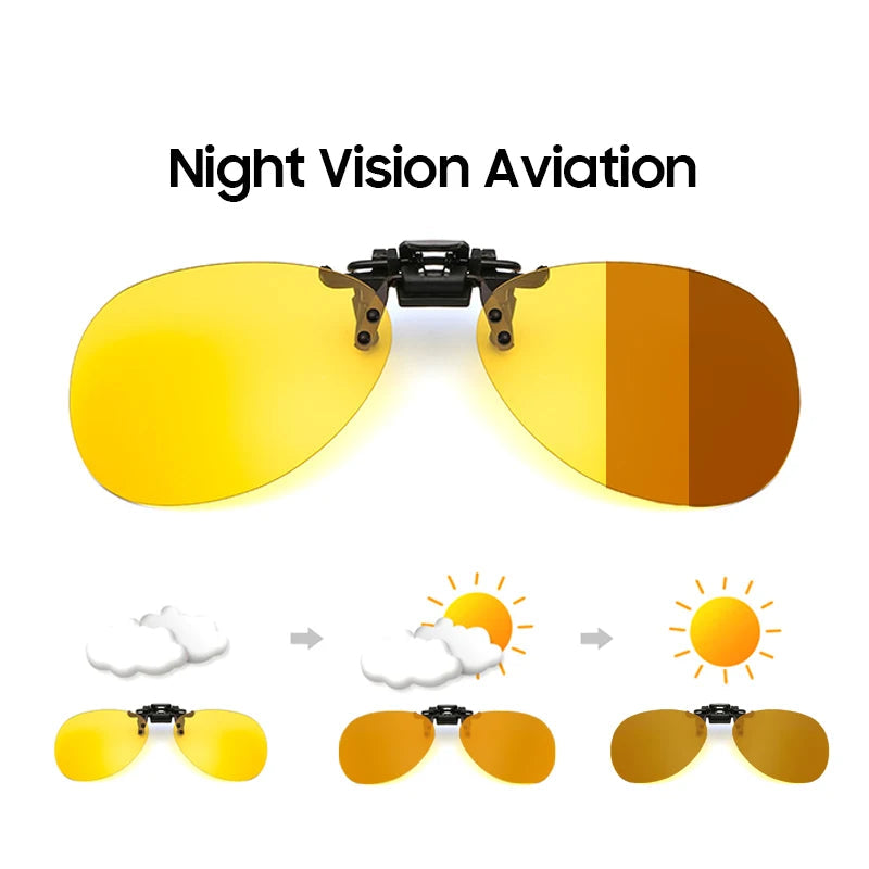 VIVIBEE aviation-style night-vision flip-up sunglasses with polarised yellow lenses and UV400 filter