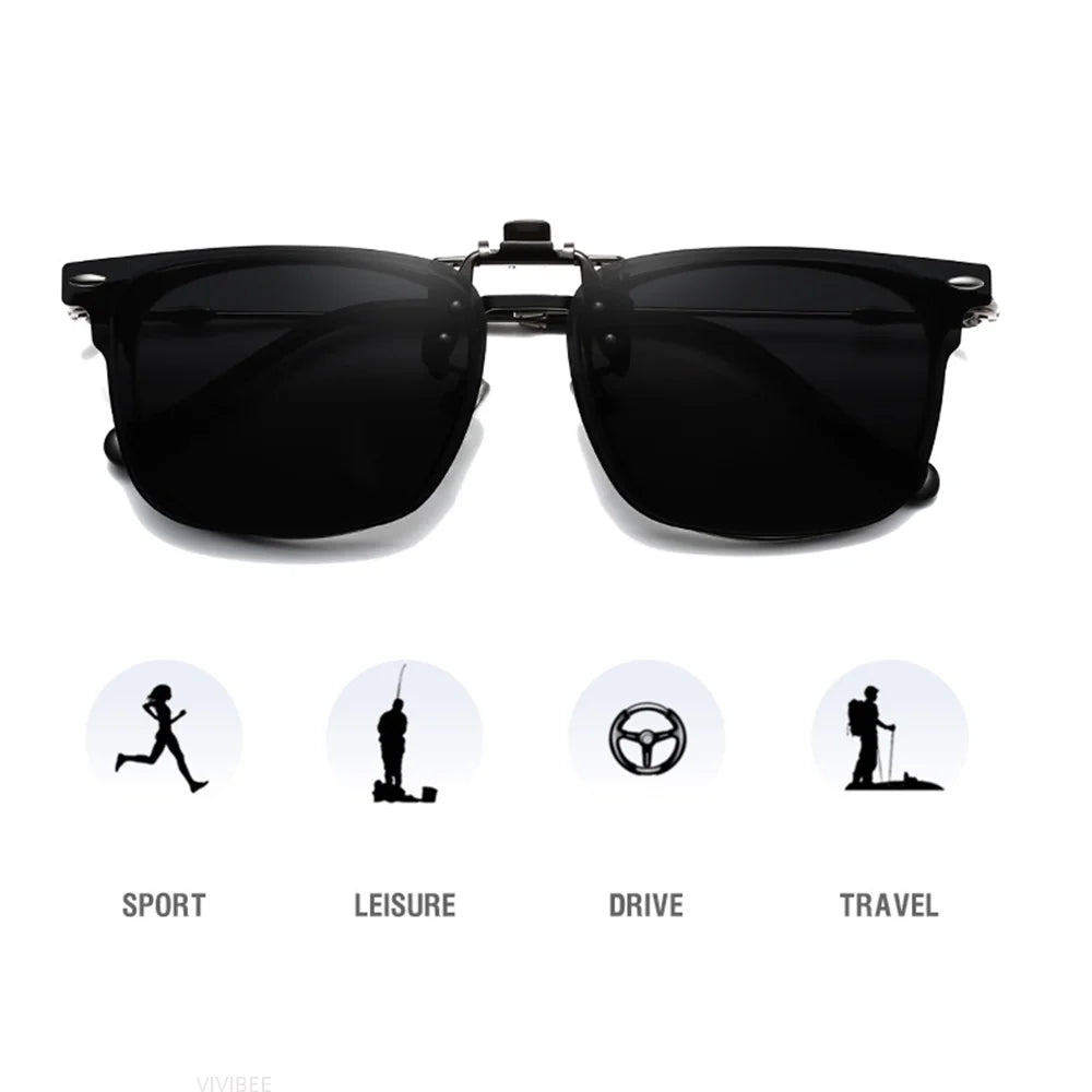VIVIBEE black polarised clip-on sunglasses with UV400 anti-glare lenses and lightweight polycarbonate frame