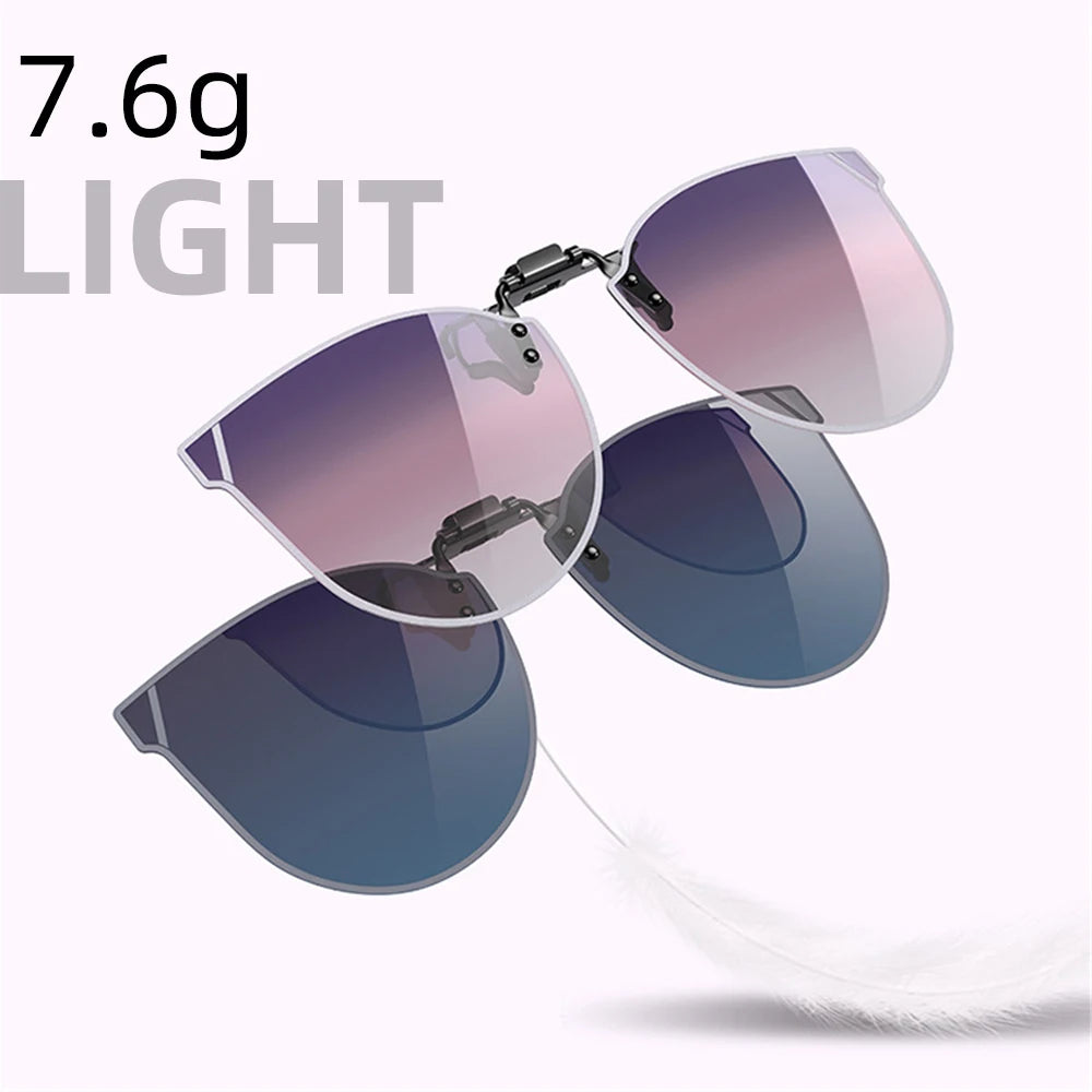 VIVIBEE flip-up clip-on sunglasses with 180-degree hinge for easy transition between shaded and clear vision