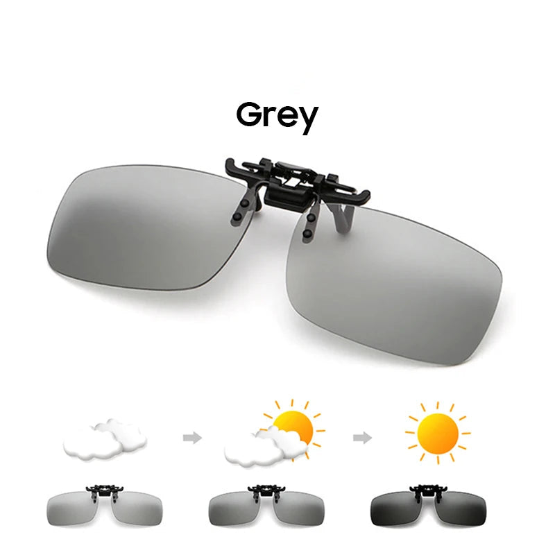 VIVIBEE grey flip-up clip-on sunglasses with polarised photochromic lenses and UV400 protection