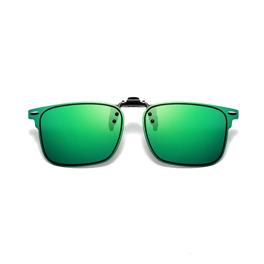 VIVIBEE mirror green clip-on sunglasses with polarised UV400 lenses for driving and outdoor wear