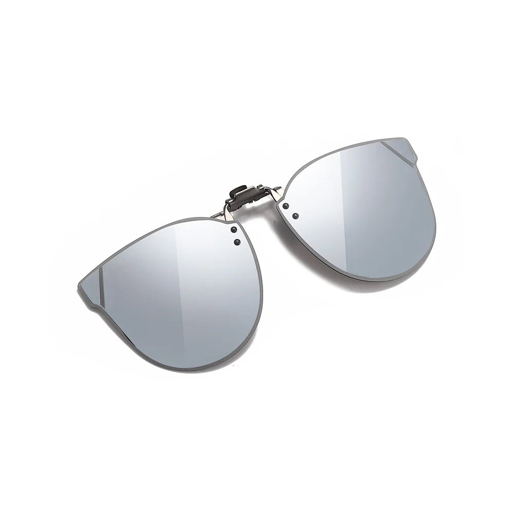 VIVIBEE mirror silver polarised clip-on sunglasses with anti-reflective UV400 lenses for bright conditions