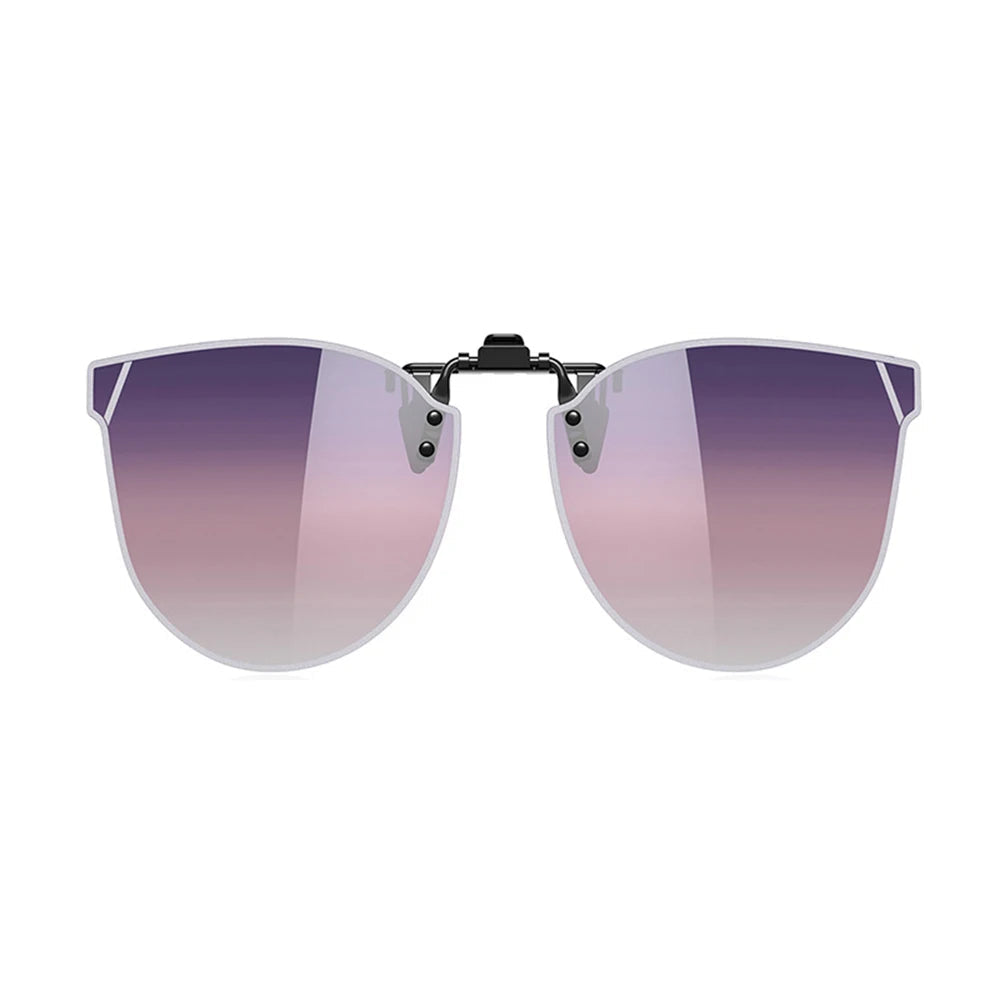 VIVIBEE purple red polarised clip-on sunglasses with gradient mirror finish and UV400 anti-reflective coating