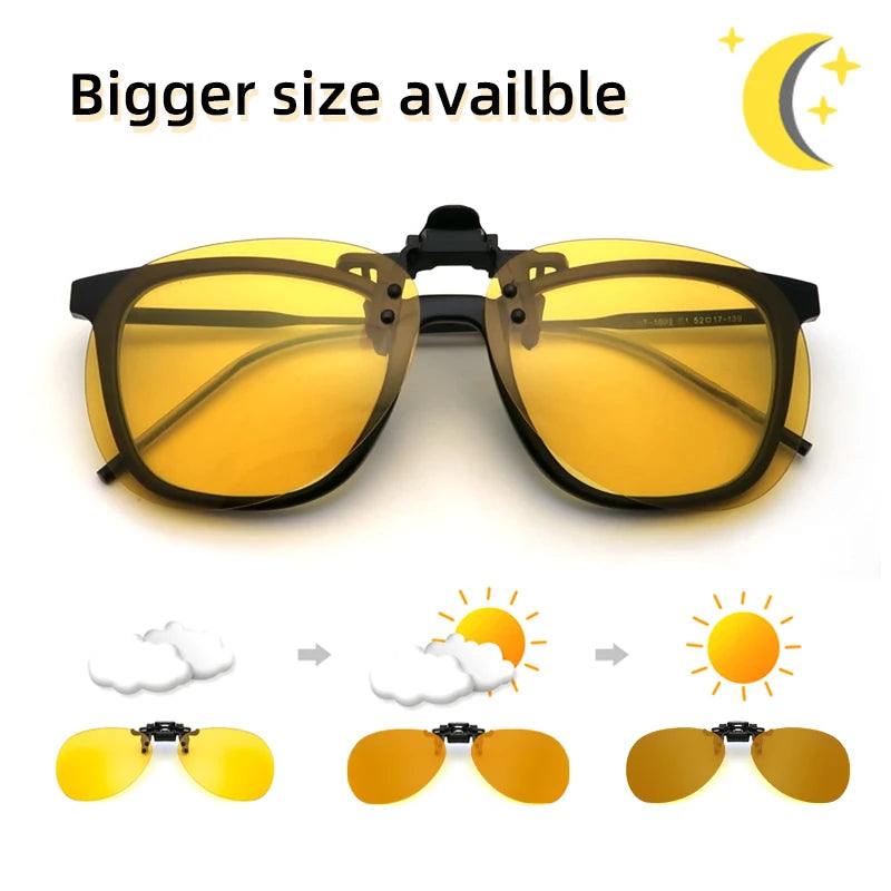 VIVIBEE night-vision yellow polarised clip-on sunglasses with photochromic UV400 lenses