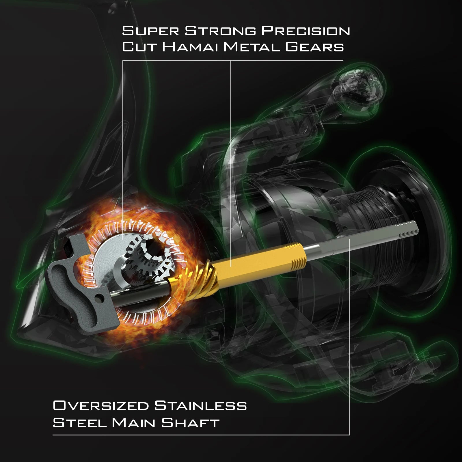WARRIOR spinning reel exploded view showing stainless steel main shaft and drag washer configuration