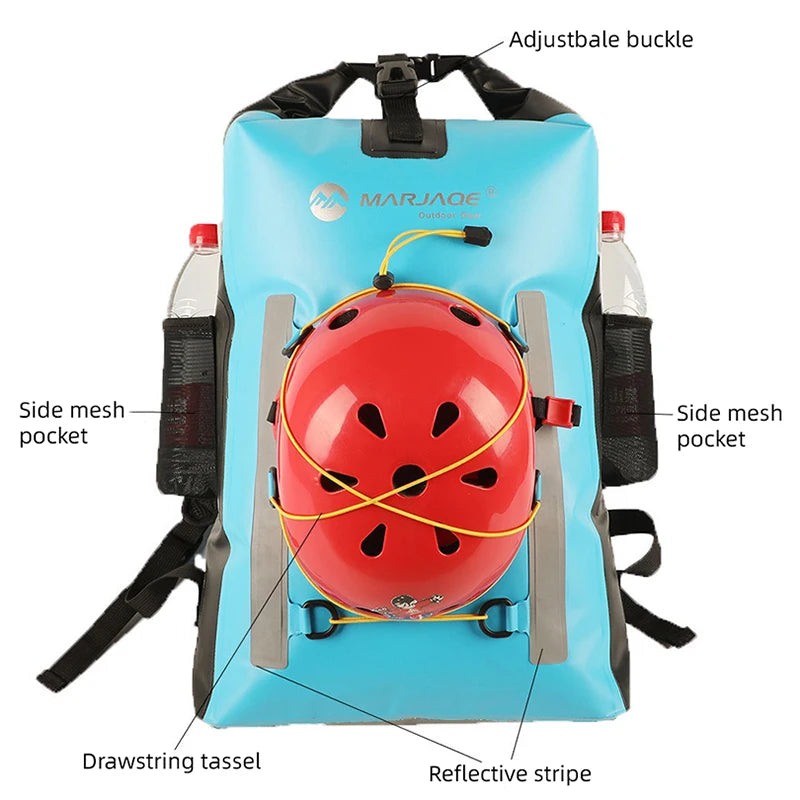 Waterproof backpack with external helmet attachment