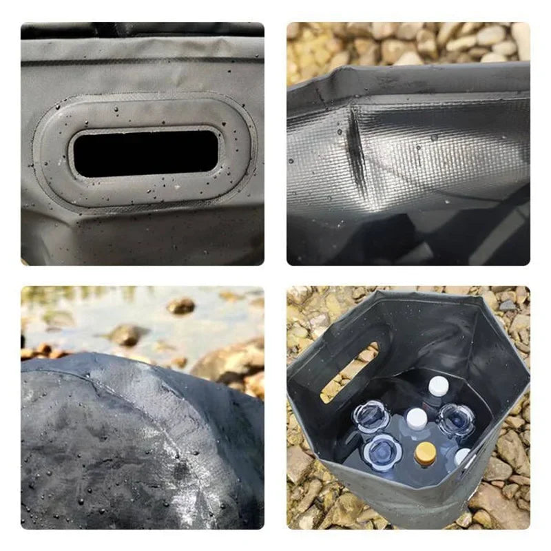 Waterproof bucket handle and reinforced base detail