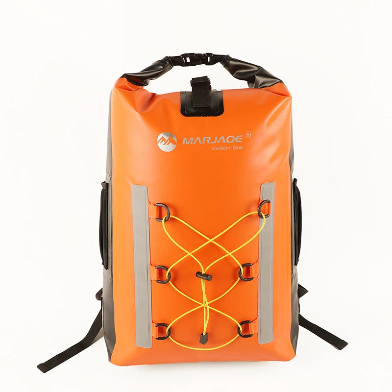 Orange waterproof 30 litre dry bag backpack
