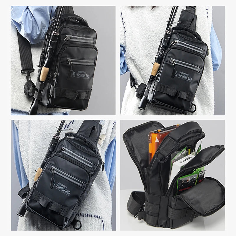 Waterproof fishing chest bag worn crossbody