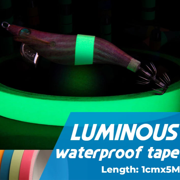 Waterproof luminous fishing tape packaging showing flexible adhesive rolls for night use