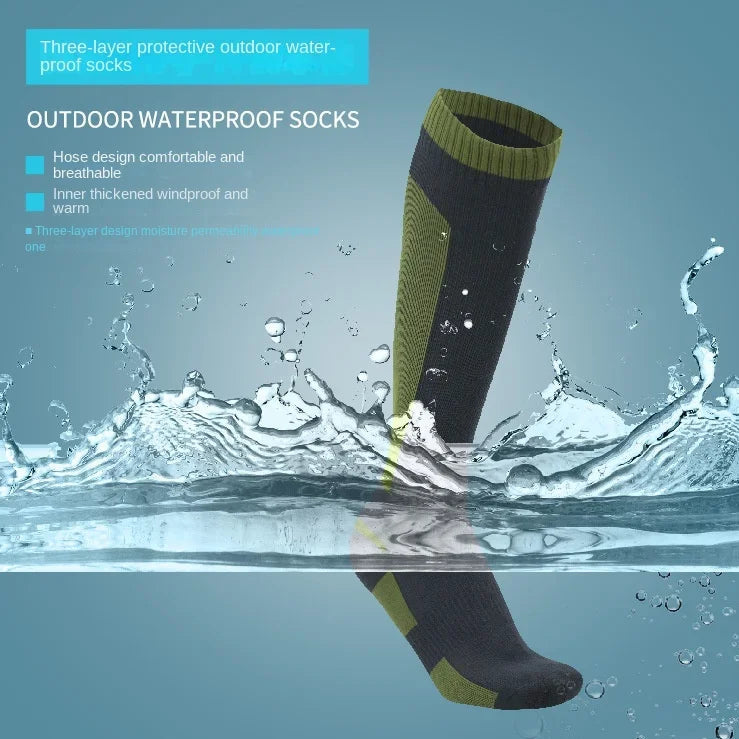 Knee high waterproof socks shown in splash test