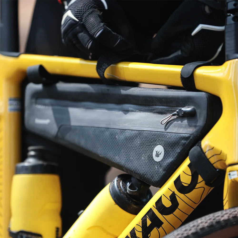 Waterproof triangle frame bike bag mounted on gravel bike