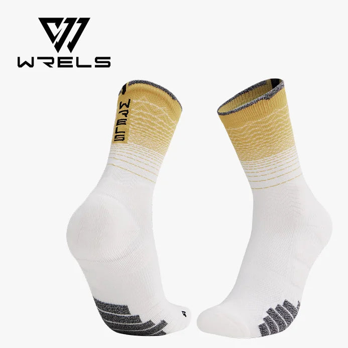 White and gold athletic crew socks pair