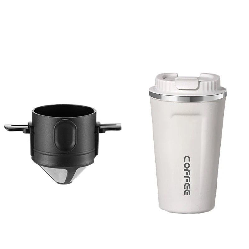 White stainless steel dripper and mug set for smooth, eco-friendly pour-over coffee at home or on the trail