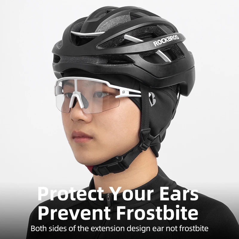 Winter beanie showing ear protection under helmet