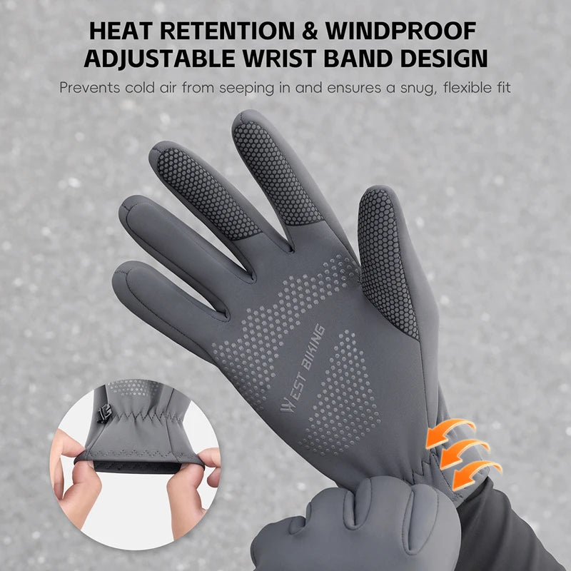 Winter cycling gloves adjustable wrist and palm grip