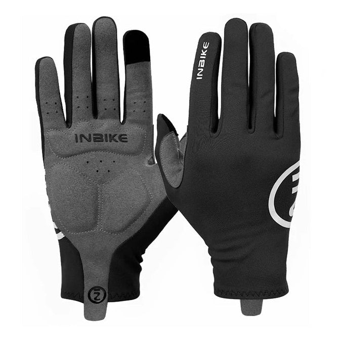 Black full finger winter cycling gloves front and back