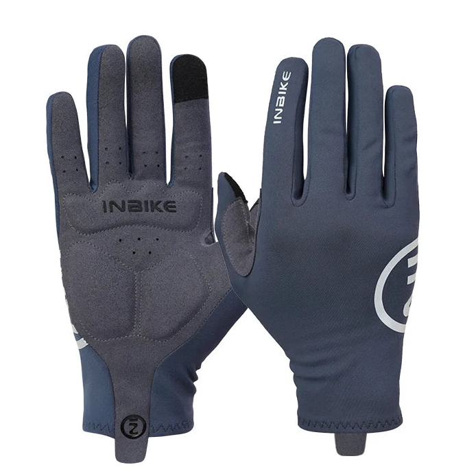 Blue full finger winter cycling gloves front and back