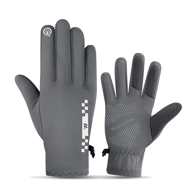Grey winter cycling gloves front and back