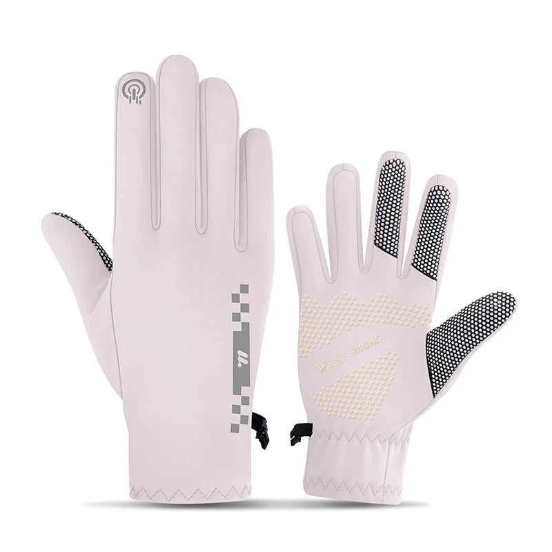 Light pink winter cycling gloves front and back