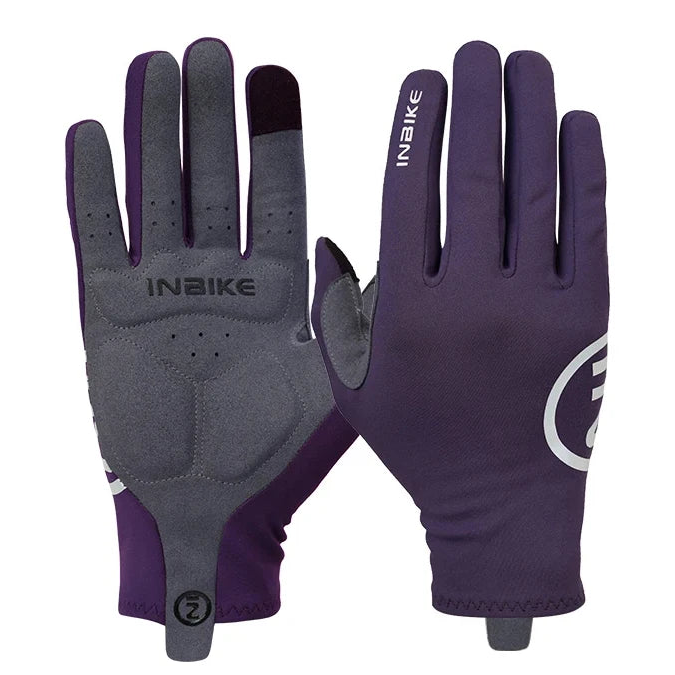 Purple full finger winter cycling gloves front and back