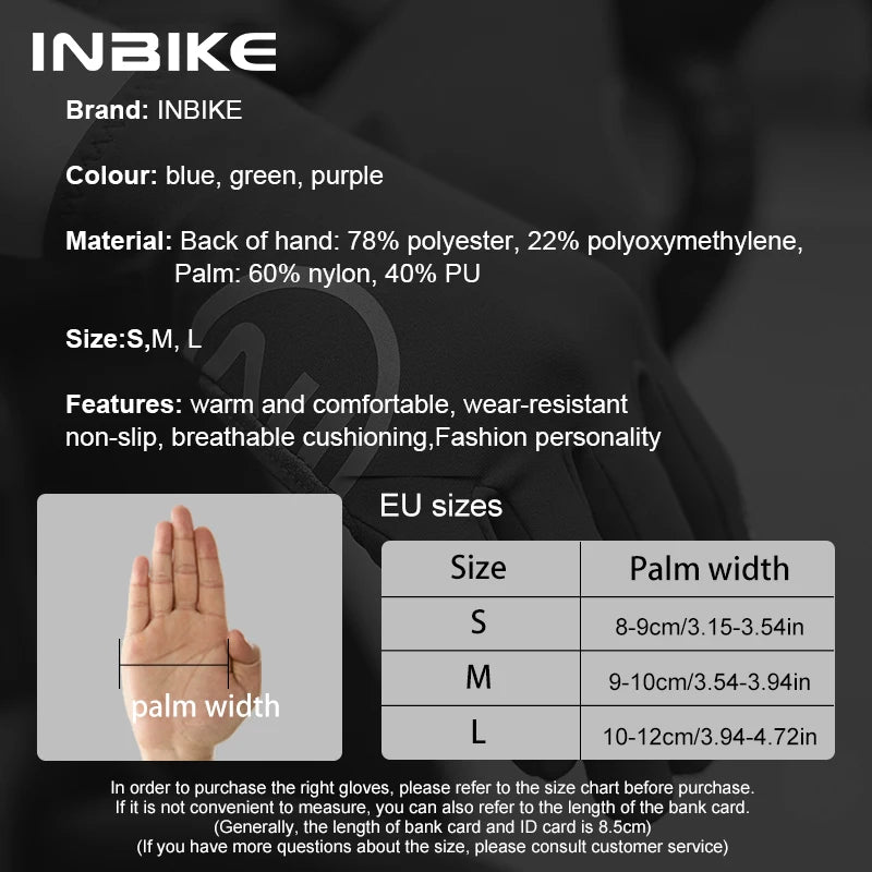 Winter cycling gloves size chart with palm measurement