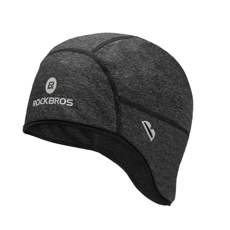 Grey winter helmet liner beanie with extended ear coverage