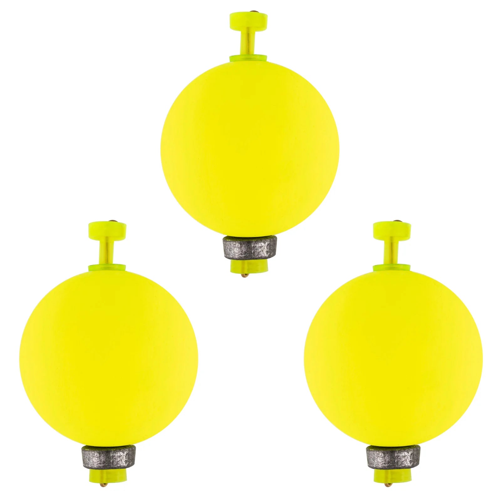 Yellow round snap-on fishing bobbers for lake and freshwater fishing
