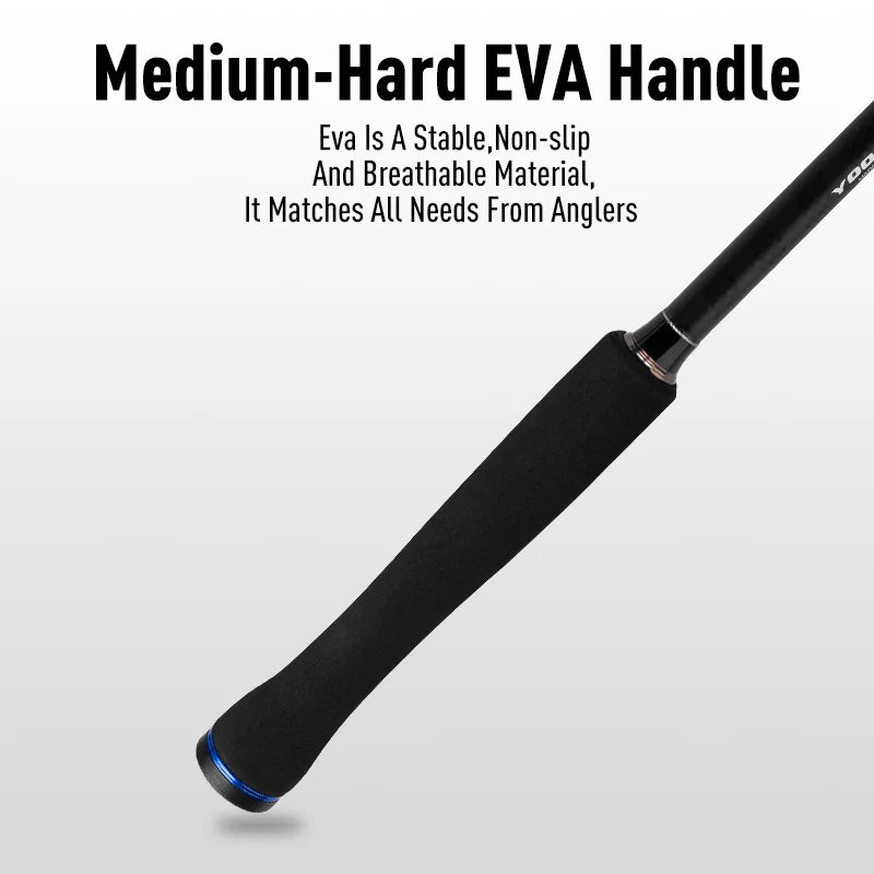 Medium-hard EVA handle of YOOFISH Blue Shorecast rod offering comfort and balance for long saltwater sessions